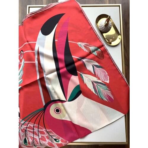 2020 new arrival spring summer bird design 100% silk scarf twill hand made roll 140*140 cm shawl wrap beach scarf for women lady