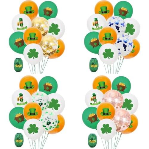 26pcs 12inch St. Patricks Theme Clover Money Can Green Cap Uncle Latex Confetti Balloon Set St Patricks Day Day Decor Ballon