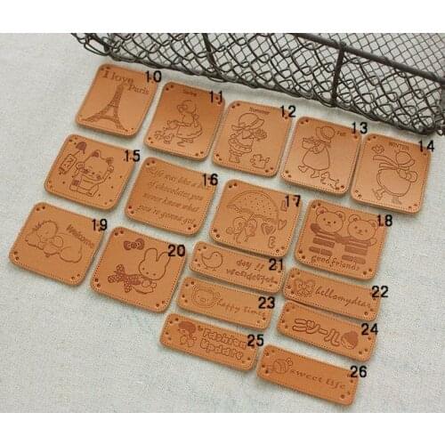 34 pcs Cartoon Handmade Patchwork Sewing PU Leather Label, PU Label Sew-on Fabric ,Bag DIY Decoration