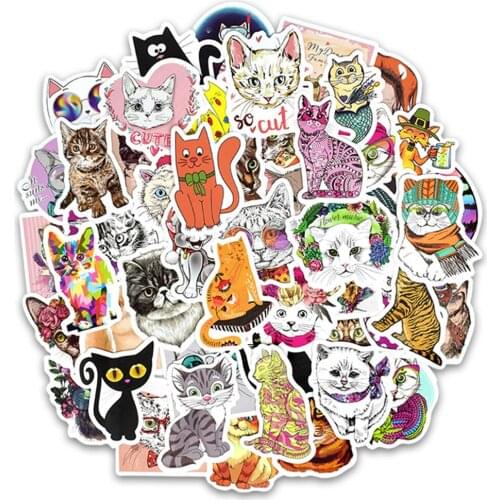 50 Pcs/Lot Cute Cat Style Kitten Stickers For Computer Pad Phone Laptop Skateboard Fridge Bicycle Pvc Waterproof Decal Sticker