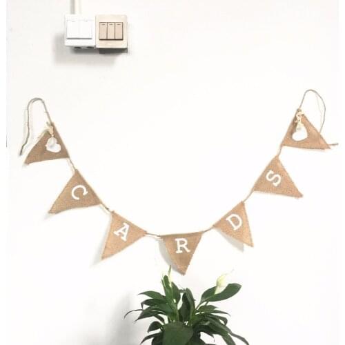 7 Flags 2.2M Sign ' CARDS ' Love Heart Mini Hessian Burlap Banner Pennant Rustic Wedding Bunting Banner Party Favors