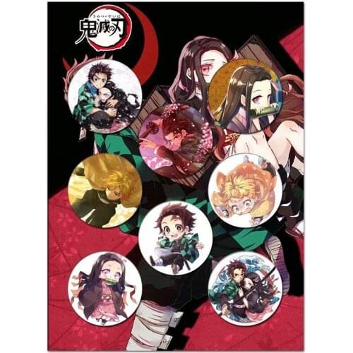 8 PCS/LOT Anime Demon Slayer : Kimetsu no Yaiba Figure Model Brooch Pins Broches Round Tinplate Badge For Fans Gift Children Toy