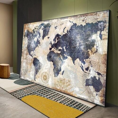 Abstract Vintage World Map Canvas Painting Classical Black World Map Print On Canvas Painting Wall Art Pictures For Living Room