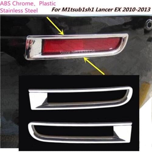 Car Detector ABS Chrome Cover Trim Back Tail Rear Fog Light Lamp Frame Parts 2pcs For Mitsubishi Lancer EX 2010 2011 2012 2013