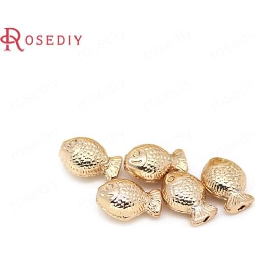 6PCS 13.5x9MM 24K Champagne Gold Color Plated Brass Small Fish Spacer Beads High Quality Diy Jewelry Accessories