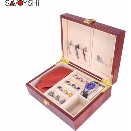 SAVOYSHI Wooden Box For Jewelry Cufflinks Tie clips Ring Watch display Box High Quality Painted Wood Jewelry Storage Gift Box