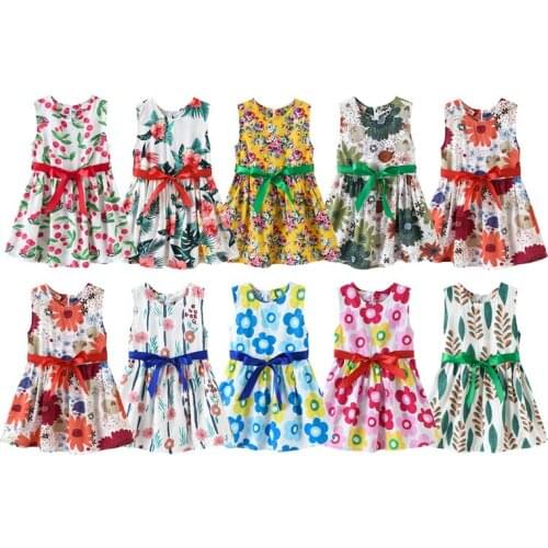 Kids Dresses For Little Girl Sleeveless Flower Print Cotton floral Dress Cute Bow Baby Spring Summer dresses for girls Clothes
