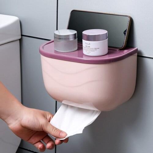 Waterproof Toilet Paper Towel Dispenser Holder Wall Mounted Bathroom Home No Punching Tissue Box Paper Roll Tray Storage Box