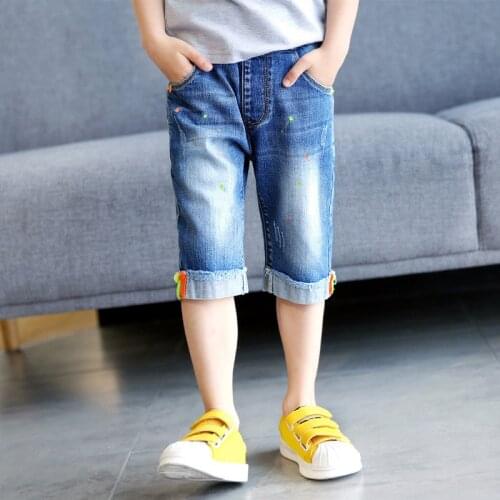 IENENS Children Boys Jeans Mid Pants Summer Kids Denim Capris Straight Five Shorts Baby Boy Casual Cropped Trousers