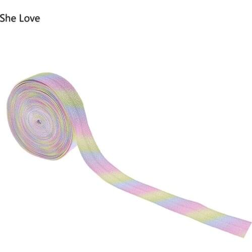 Chzimade 455x1.4cm Gradient Rainbow Printed Elastic Ribbon For Sewing Fabric Accessories DIY Party Decoration Webbing