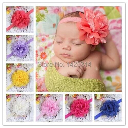 4"Large Mesh Chiffon Flower headbands for baby girls Mix Candy Color Newborn Elastic Hairbands Cute children hair accessories