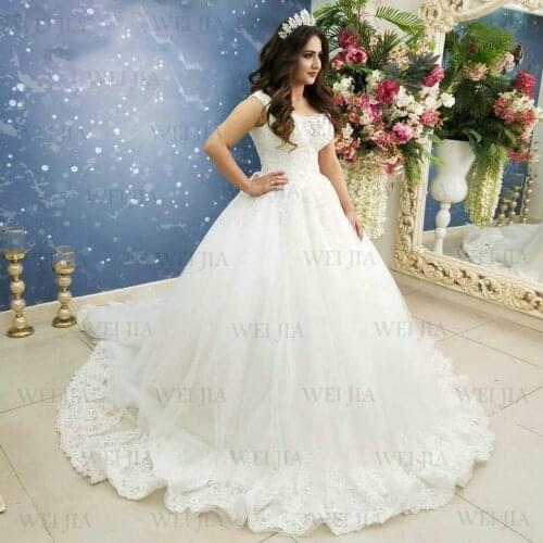 Elegant Ivory Wedding Gowns Lace Up 2021 Trouwjurk Appliqued Tulle Ball Gown Bridal Dresses Marriage Arabian Vestidos De Noiva