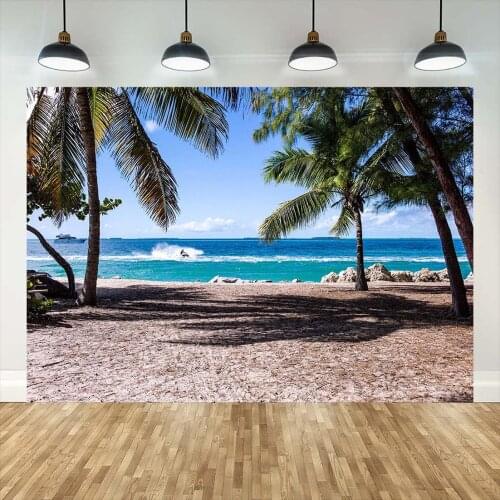 Scenic Beach Palm Tree Landscape Photo Backgrounds Custom Backdrops for Baby Children Portrait Photoshoot Photography Props