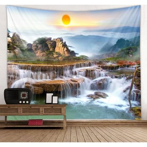 Hot selling waterfall background tapestry living room bedroom wall decoration tapestry digital printing multiple sizes