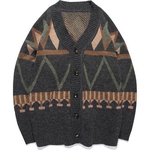 Harajuku Cardigan Men Sweater 2021 Winter New Japanese Vintage V-Neck Knitted Coat Streetwear Hip Hop Couples Sweaters Outerwear