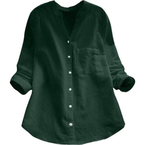 Summer V Neck Short Sleeve Blouse Women Cotton Linen Shirt Casual Loose Buttons Tops Femininas Blusas Work Top Chemise V1968