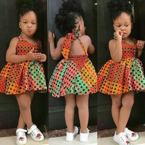Summer African Dresses Fashion Print Rompers Baby Girl Lace Up Dashiki Bazin Children Riche Ankara African Clothes Kids Gift
