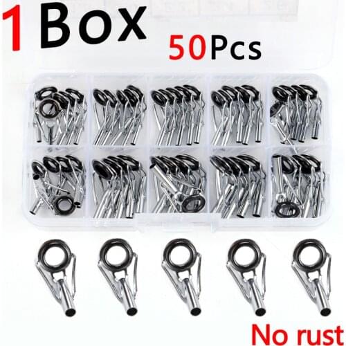 50pcs/Box size1-10# Fishing Rod Guide Tip Repair Kit Set DIY Eye Rings Stainless Steel Frames Ceramics TS Line Guide Ring