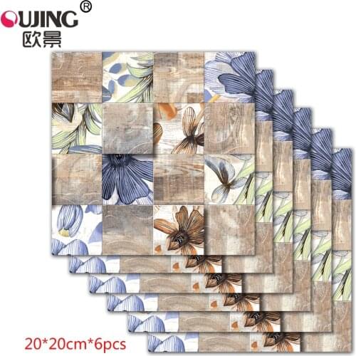 Europe Style Flowers Pattern Tile Floor Wall Sticker 20*20cm*6pcs Kitchen Basin Tiles Decoration Wallpaper Vinyl Art Wall Decals