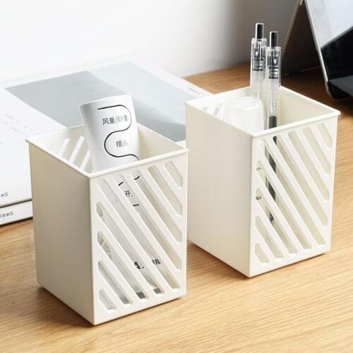 Pen Holder Office Desktop Mini Storage Box Plastic Square White Hollow Storage Tube Makeup Brush Eyebrow Pen Organizer