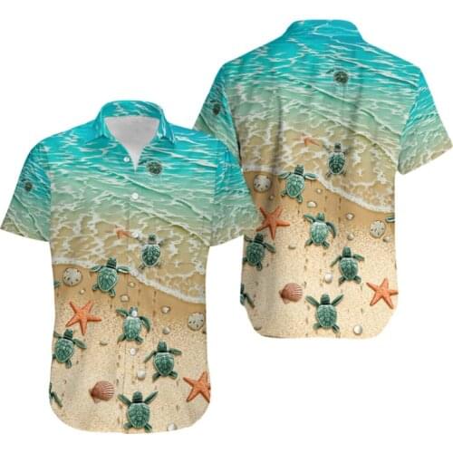 New Mens Hawaiian Shirt Love Turtle3D Printed Hawaiian Shirt Unisex Fashion Harajuku Casual Summer Short Sleeve Top