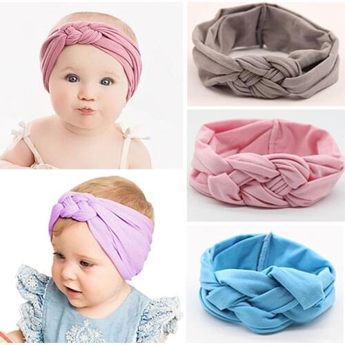 2020 New Braided Nylon Baby Headbands For Girls Twisted Top Cross Knot Headwraps Turban Elastic Soft Hairbands Hair Accessories