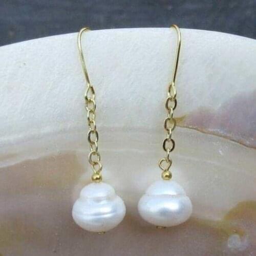 NEW 11-12MM AAA+ PERFECT SOUTH SEA WHITE PEARL Earrings 14k/20 GOLD