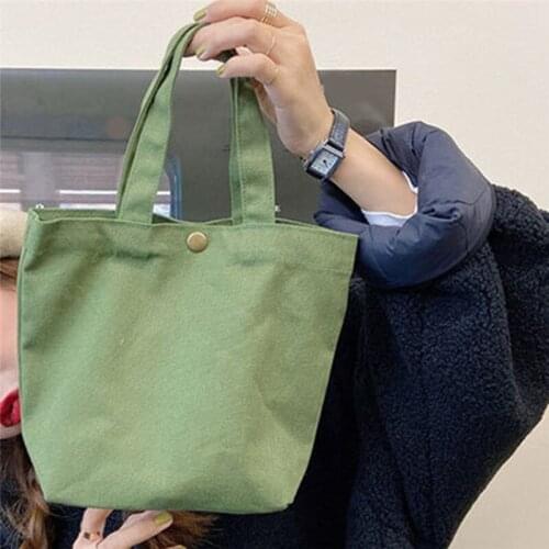 New Handbags Solid Candy Color Canvas Tote Bag Lunch Bag Food Fashion Portable Small Lunchbox Bag With Copper Buckle