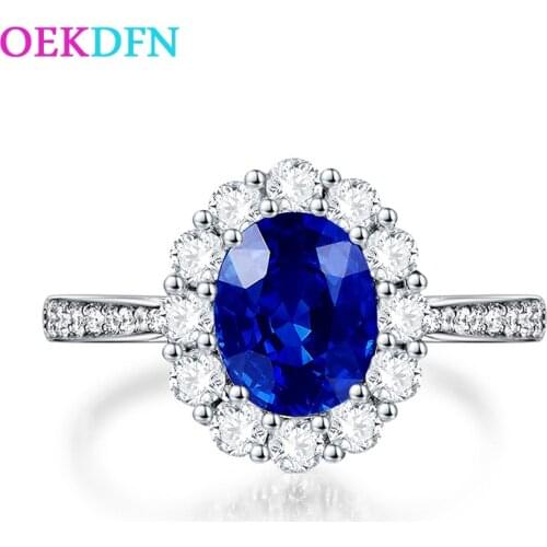 OEKDFN 100% 925 Sterling Silver Rings For Women Oval Sapphire Zircon Wedding Jewelry Simple Created Gemstone Anniversary Ring