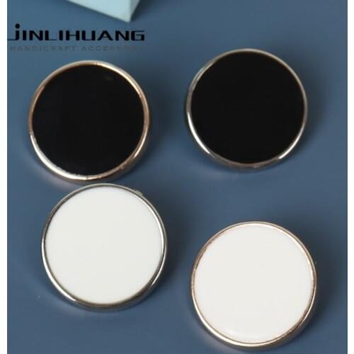 5pcs Flat Black White Metal Sweater Buttons Sewing Gold Shank Buckle For Cloth Decorative Coat Bag Garment Blazer Accessory DIY