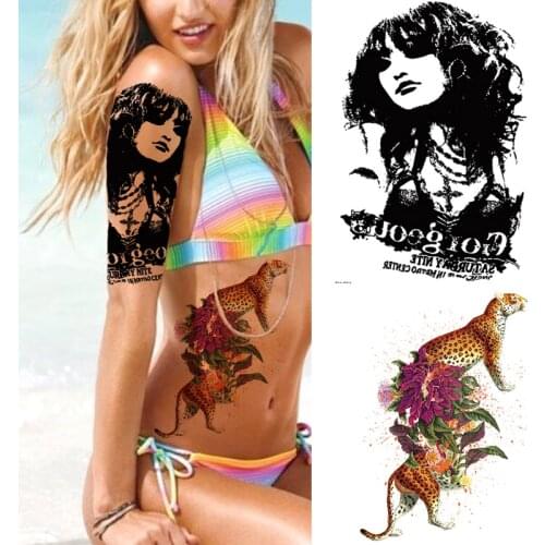 Fake Tattoo For Woman Waterproof Roses Colorful Flowers Peony Sketches Tattoos Wolf Leopard Beast Monster Fake Tattoo Butterfly