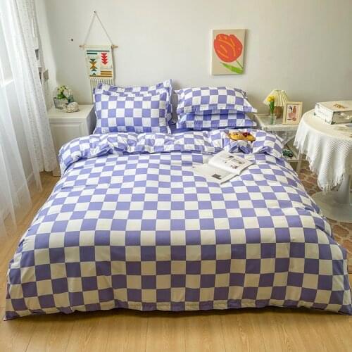 Nordic Style Duvet Cover Pillowcase 3pcs 220x240,Quilt Cover 200x230,Big Blanket Cover,Purple And White Grid Pattern Bedding Set