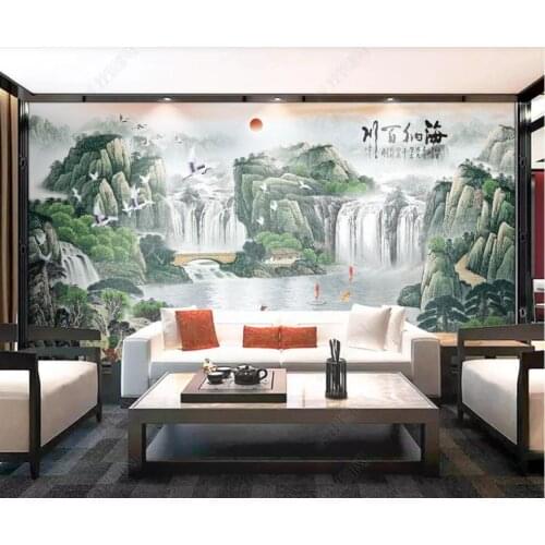 Custom photo 3d wallpaper Chinese style mountain waterfall lake scenery home decor 3d wall murals wallpaper for walls 3 d