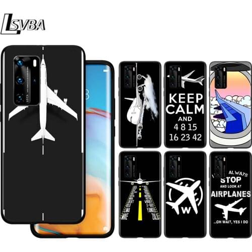 Airplane Flight Travel For Huawei P40 P30 P20 P10 Pro Lite E Plus 4G 5G P9 P8 Lite P Smart Z S Plus Soft Black Phone Case