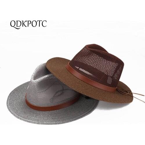2021 Cap Summer Autumn New Men West Straw Cowboy Hats Fashion Mesh Breathable Simplicity Flat Edge Shading Sun Hats QDKPOTC
