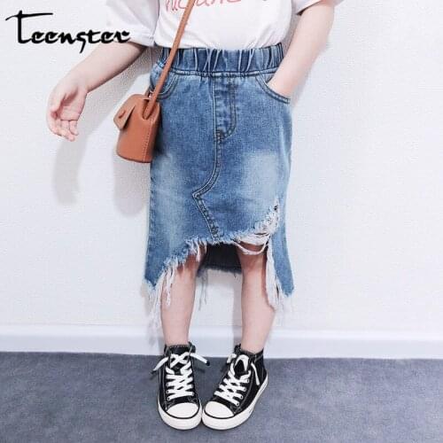 Teenster Summer Fashion Little Girls Clothes Big Broken Hole Irregular Denim Skirt Toddler Children Costume 2-7 Years Skirts