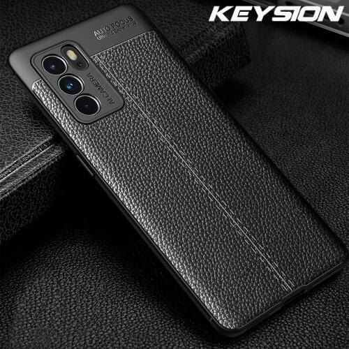 KEYSION Shockproof Case For OPPO Reno 6 6 Pro 5G Leather Texture soft Silicone Phone back cover for OPPO Reno 6 Pro+ Plus