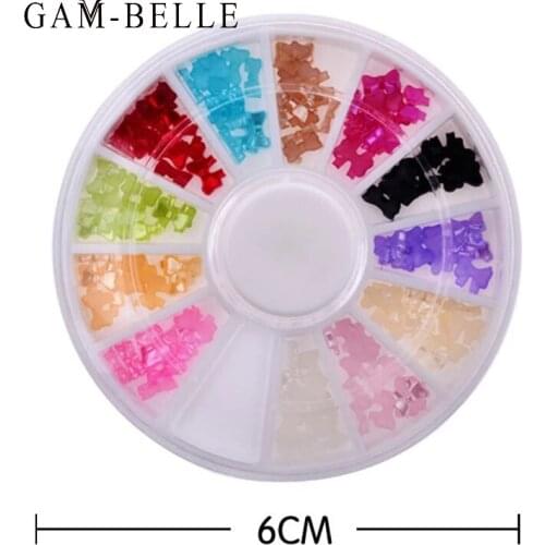GAM-BELLE Nail Decoration Rhinestone Acrylic Resin Bow-Knot Mixed Color Charm Nail Tips Sticker DIY Manicure Accessories Wheel