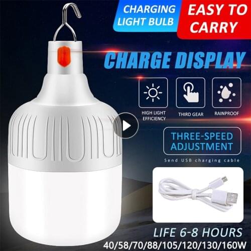 Outdoor Camping Lamp USB LED Rechargeable Light Bulb 3 Model Dimmable Portable Lantern Emergency Lights BBQ Hanging Night Light