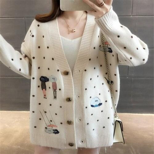 Spring Woman Sweater Knitting 2021Korean Style Womens V-neck Jacquard Cardigan Sweater Winter