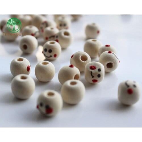 50pcs Natural Wooden Beads 10mm Smiling Face Wood Spacer Beads For jewelry making Children Toys DIY