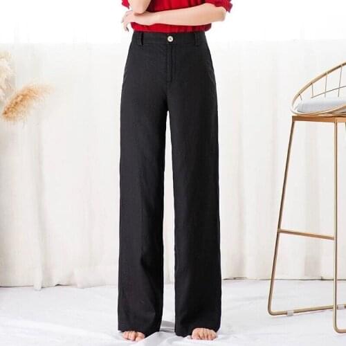 Wenfly Women Elastic Waist Wide Leg Pants Plus Size High Waist Thin Cotton Korean Loose Casual Female Straight Trousers