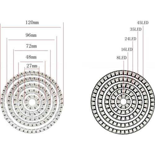 WS2812B DC5V Pixel Individually Addressable Ring 8/16/24/35/45Leds WS2812 Built-in IC Full Color Circle Led Modules Light