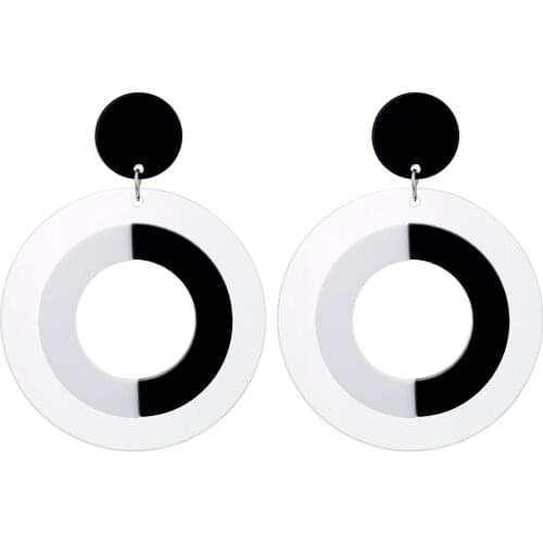 XIYANIKE New Fashion OL Exaggerate Hollow Big Circle Black White Acrylic Dangle Earrings For Women Hip-Hop Personality Earrings