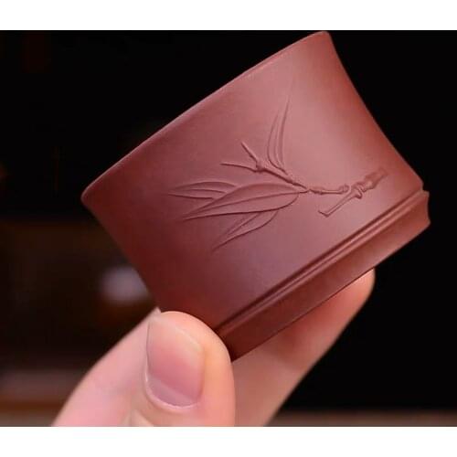 Yixing Purple Clay Carved Bamboo Teacup Creative Handmade Tea Cup China Kung Fu Drinkware Heat Resistant Office Small Tea Bowl