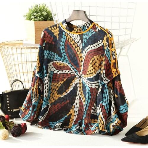 Spring Women Floral Printed Loose Blouses Party Office Ladies Colorful Long Lantern Sleeve Tops Shirts Blouses Blousa NS767