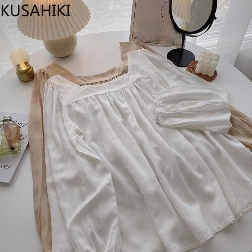 KUSAHIKI Solid Sweet Square Collar Long Sleeve Doll Shirt Causal 2021 New Blouse Women Chic Blusas Mujer De Moda Verano 6K931