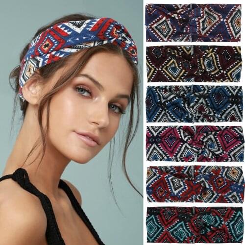 2021Bohemian large wide cotton headband womens hair accessories printed soft elastic headband girls sports headband hair band