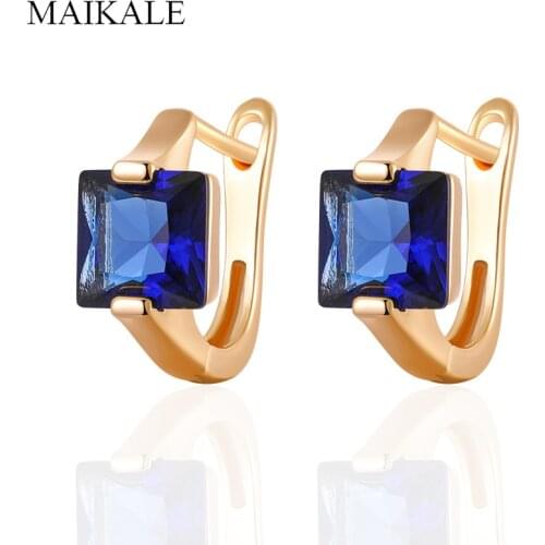 MAIKALE Delicate Classic Square MultiColor Cubic Zirconia Stud Earrings for Women Jewelry Wedding Party Gifts High Quality