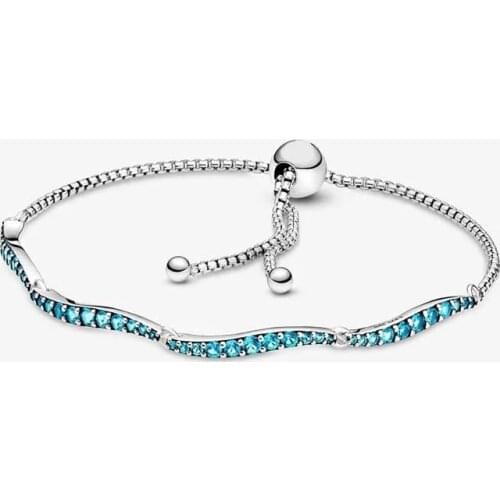 New Summer Blue Wavy Slider Bracelets For Women 925 Sterling silver Clip Closure Luxury Jewelry Bracelet Gift for Lover